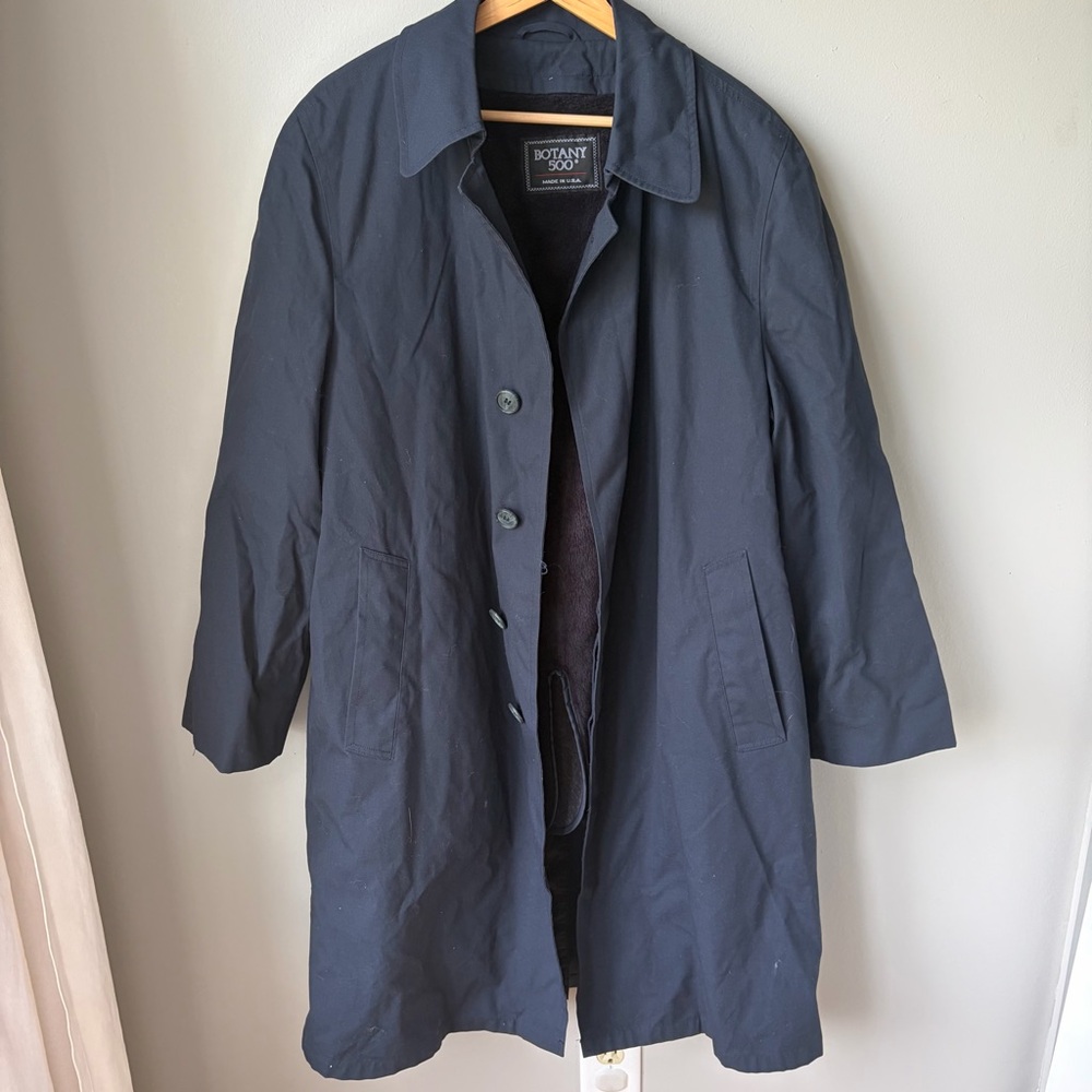 Vintage Botany 500 Trench Coat Men's 38 Short Navy‎ Warm Lining Made USA